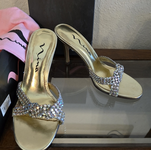 Nina gold and rhinestone heels - Picture 2 of 4